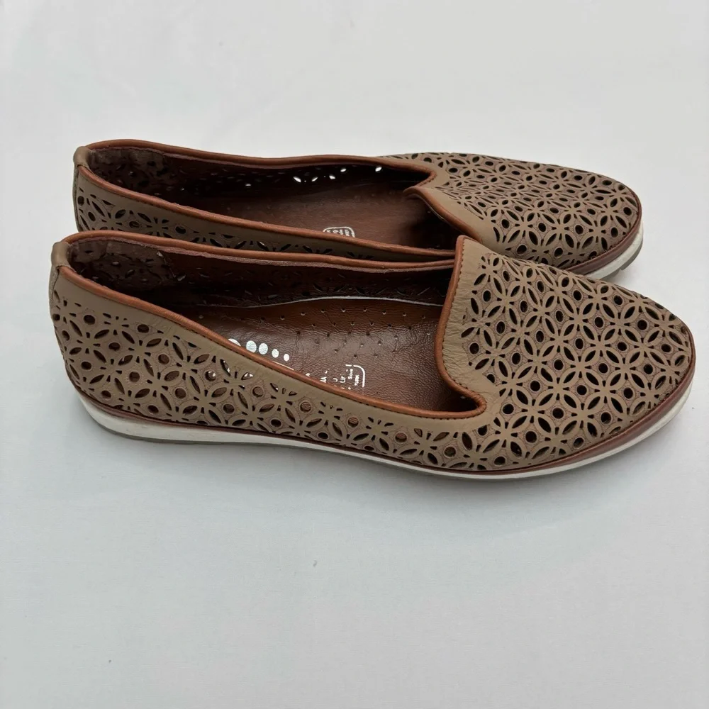 Spring Step Tulisa Slip On Brown Perforated Leather Flats Size 8